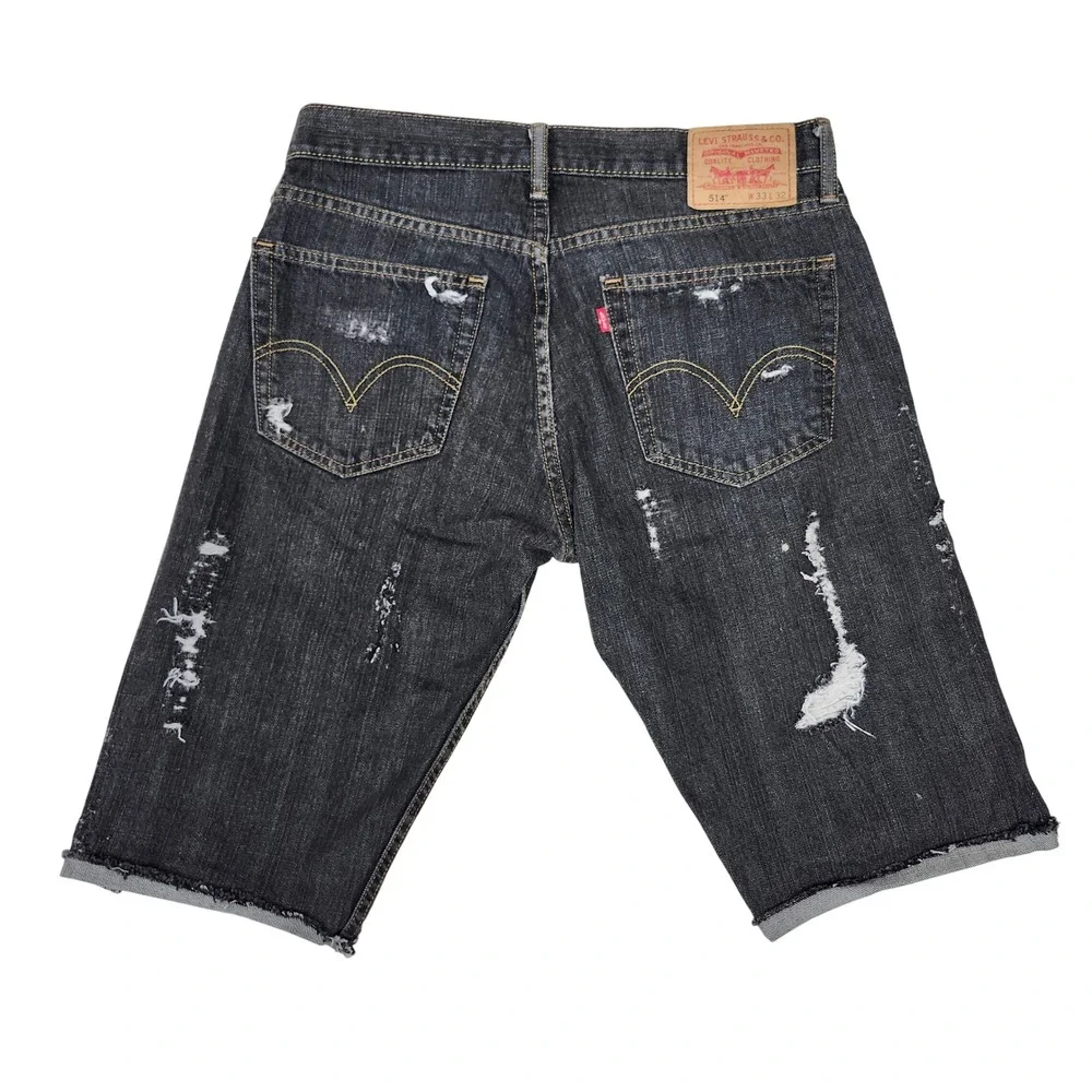 Levis 514 Black Denim Thrashed Jorts Cutoff Shorts Frayed Grunge Y2K W33 In 11